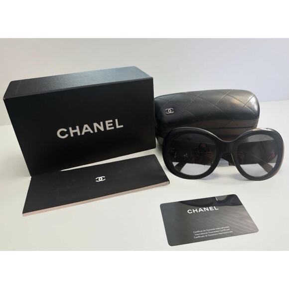 Chanel 5282QA C714s5 Sunglasses Polished Black Oversized Leather Bow w/case - Picture 1 of 11